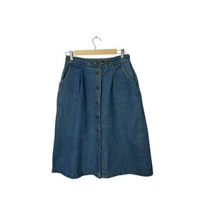 Vintage Jean Machine modest a-line button up denim jeans skirt 13/14 cotton